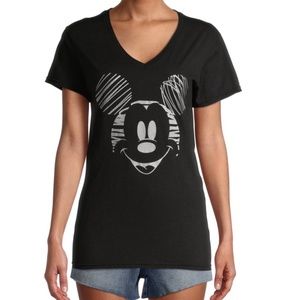 DISNEY V-neck Mickey Mouse Graphic T-Shirt Black L